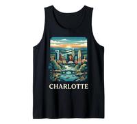 Arte Retro Vintage del Horizonte de Charlotte, Carolina del Norte Camiseta sin Mangas