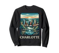 Arte Retro Vintage del Horizonte de Charlotte, Carolina del Norte Sudadera