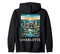 Arte Retro Vintage del Horizonte de Charlotte, Carolina del Norte Sudadera con Capucha