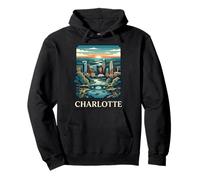 Arte Retro Vintage del Horizonte de Charlotte, Carolina del Norte Sudadera con Capucha