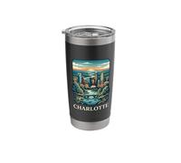 Arte retro vintage del horizonte de Charlotte, Carolina del Norte Vaso térmico de acero inoxidable de doble pared