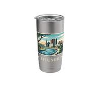 Arte retro vintage del horizonte de Columbus, Ohio, Scioto River Vaso térmico de acero inoxidable de doble pared