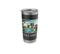 Arte retro vintage del horizonte de Columbus, Ohio, Scioto River Vaso térmico de acero inoxidable de doble pared