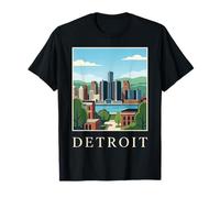 Arte Retro Vintage del Horizonte de Detroit, Michigan, Frente al río Camiseta