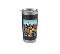 Arte retro vintage del horizonte de San Antonio, Texas, Alamo Vaso térmico de acero inoxidable de doble pared