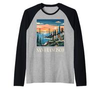 Arte Retro Vintage del Horizonte de San Francisco, Golden Gate Camiseta Manga Raglan