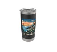 Arte retro vintage del horizonte de San Francisco, Golden Gate Vaso térmico de acero inoxidable de doble pared