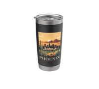 Arte retro vintage del horizonte del desierto de Phoenix Arizona Vaso térmico de acero inoxidable de doble pared