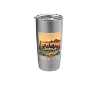 Arte retro vintage del horizonte del desierto de Phoenix Arizona Vaso térmico de acero inoxidable de doble pared