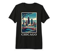 Arte Retro Vintage del Paisaje Urbano del Horizonte de Chicago, Illinois Camiseta Premium