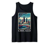 Arte Retro Vintage del Paisaje Urbano del Horizonte de Chicago, Illinois Camiseta sin Mangas