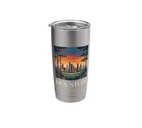 Arte retro vintage del paisaje urbano del horizonte de Houston, Texas Vaso térmico de acero inoxidable de doble pared