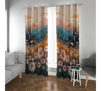 Arte rústico Cortinas Opacas, Campo de Flores de Margaritas con césped y telón de Fondo de montaña, Tela térmica reducidora de Ruido para Oficina en casa 2 Paneles (W132xL183cm Cada uno)