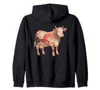Arte rústico Vintage de Vaca con Retazos Florales Sudadera con Capucha
