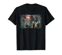 Arte sobre la Vida Silvestre del Bosque Lunar Tropical de Wolf Pack Camiseta gráfica económica, Hombre, Negro, M
