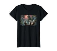 Arte sobre la Vida Silvestre del Bosque Lunar Tropical de Wolf Pack Camiseta gráfica económica, Mujer, Negro, XS