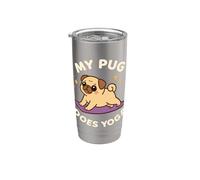 Arte temático de perro lindo "My Pug Does Yoga" Vaso térmico de acero inoxidable de doble pared