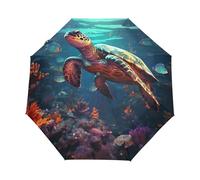 Arte Tortugas Marinas Peces Paraguas Plegable Automático Paraguas de Viaje Mujer Niño Niña Protección UV Resistencia Viento Impermeable