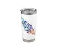 Arte tribal indígena de plumas coloridas nativas americanas Vaso térmico de acero inoxidable de doble pared