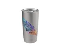 Arte tribal indígena de plumas coloridas nativas americanas Vaso térmico de acero inoxidable de doble pared