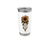 Arte tribal indígena de plumas de girasol nativo americano Vaso térmico de acero inoxidable de doble pared