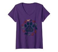 Arte Tributo a los Amantes de los Perros con Estampado de Pata de Perro de My Best Friend Camiseta Cuello V, Mujer, Morado, XXL