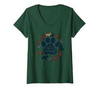Arte Tributo a los Amantes de los Perros con Estampado de Pata de Perro de My Best Friend Camiseta Cuello V, Mujer, Verde Bosque, S