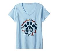 Arte Tributo a los Amantes de los Perros con Estampado de Pata de Perro de My Best Friend Camiseta Cuello V, Mujer, Azul Bebé, S