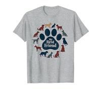 Arte Tributo a los Amantes de los Perros con Estampado de Pata de Perro de My Best Friend Camiseta, Hombre, Gris Jaspeado, XXL