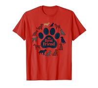 Arte Tributo a los Amantes de los Perros con Estampado de Pata de Perro de My Best Friend Camiseta, Hombre, Rojo, 3XL