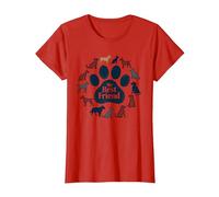 Arte Tributo a los Amantes de los Perros con Estampado de Pata de Perro de My Best Friend Camiseta, Mujer, Rojo, M