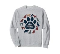 Arte Tributo a los Amantes de los Perros con Estampado de Pata de Perro de My Best Friend Sudadera, Unisex para Adultos, Gris Jaspeado, M