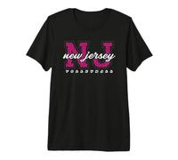 Arte Universitario Retro de Voleibol de Nueva Jersey con Leopardo Rosa Camiseta Premium