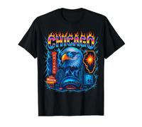 Arte Urbano eléctrico del Horizonte del Chicago Eagle de Illinois Camiseta gráfica económica, Hombre, Negro, XL