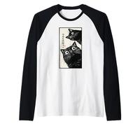 Arte Urbano Estilo Ukiyo-e en xilografía Japonesa Retro con Forma de Gato Camiseta Manga Raglan