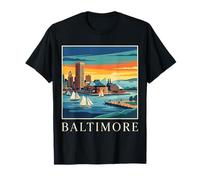 Arte Urbano Retro del Horizonte del Puerto de Maryland de Baltimore Camiseta