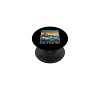 Arte Urbano Retro del Horizonte del Puerto de Maryland de Baltimore PopSockets PopGrip Adhesivo