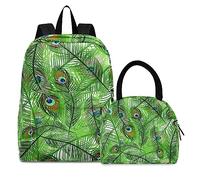 Arte Verde Pavo Real Mochila de Estudiantes Bolsa Térmica para Fiambrera Mochilas Bolsa del Almuerzo para Niñas Escolar Niños