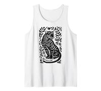 Arte Vintage con Estampado de Bloques botánicos de Tigre en linóleo Camiseta sin Mangas