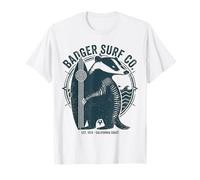 Arte Vintage de Badger Surf Co, Retro, surfeando en California Camiseta