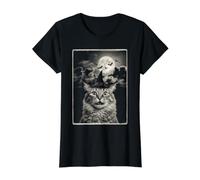 Arte Vintage de Gato Bruja para Halloween Divertido Camiseta gráfica económica, Mujer, Negro, L