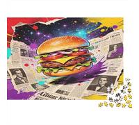 Arte Vintage de Hamburguesa Puzzle de 1000 Piezas Papel Adultos Fondo de Periódico Clásico Puzzle para Adultos Relajación Concentración Hogar Regalo Nan