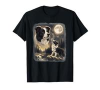 Arte Vintage de los 90 del Border Collie Howling to The Moon Camiseta