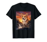 Arte Vintage de Pembroke Welsh Corgi Lover Sunset Forest Camiseta