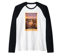Arte Vintage de Viaje aéreo del Independence Hall de Filadelfia por EE. UU. Camiseta Manga Raglan