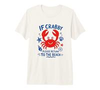 Arte Vintage Dibujado a Mano de If Crabby Please Return To The Beach Camiseta Premium