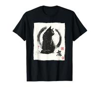 Arte Vintage japonés Sumi-e Enso Circle de Gato de Aspecto Fresco Camiseta