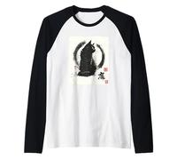 Arte Vintage japonés Sumi-e Enso Circle de Gato de Aspecto Fresco Camiseta Manga Raglan