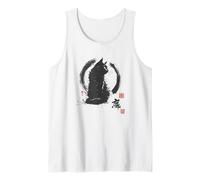 Arte Vintage japonés Sumi-e Enso Circle de Gato de Aspecto Fresco Camiseta sin Mangas