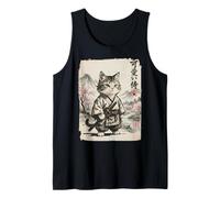 Arte Vintage japonés Sumi-e Samurai de Gato Guay Camiseta sin Mangas